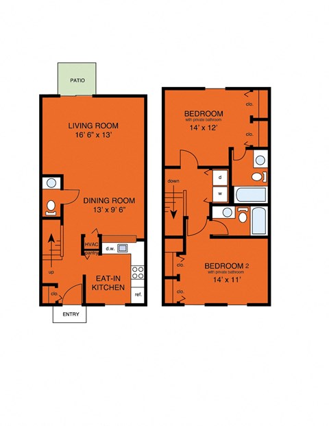 2 bedroom 2.5 bathroom townhome